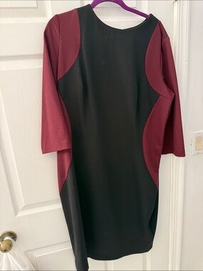 Lane Bryant Black and Burgundy Colorblock Long Sleeve Dress